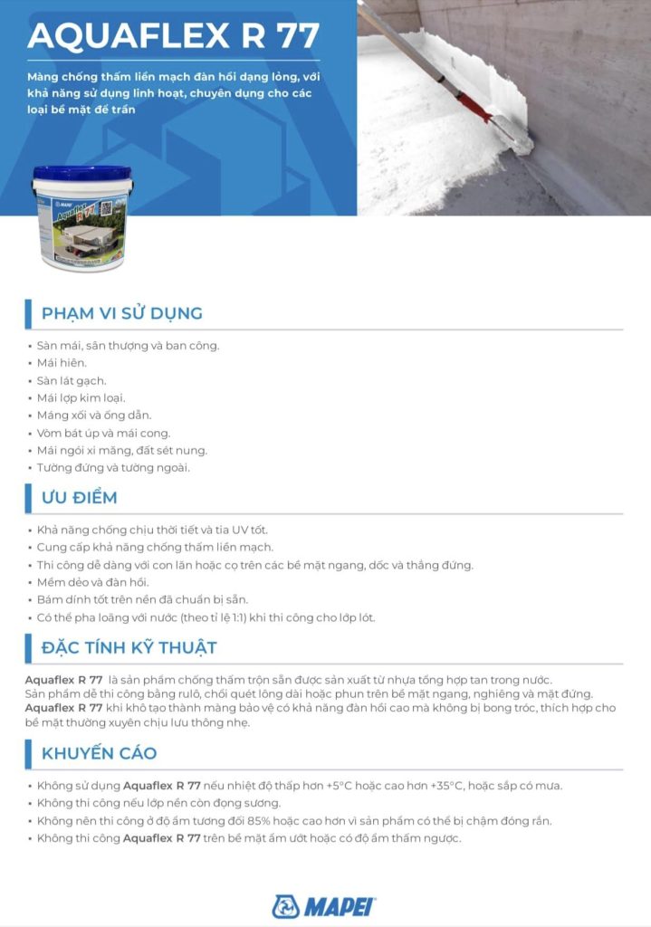 thông số kỹ thuật aquaflex r77
